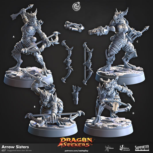 Female Dragonborn Ranger Miniature - resin tabletop miniature front view
