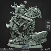 Cast n Play Dark Baron Harkon sculptor artwork showing an armored mounted knight on a scenic base