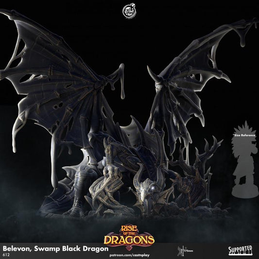 Black Swamp Dragon Large Miniature - resin tabletop miniature alternate angle