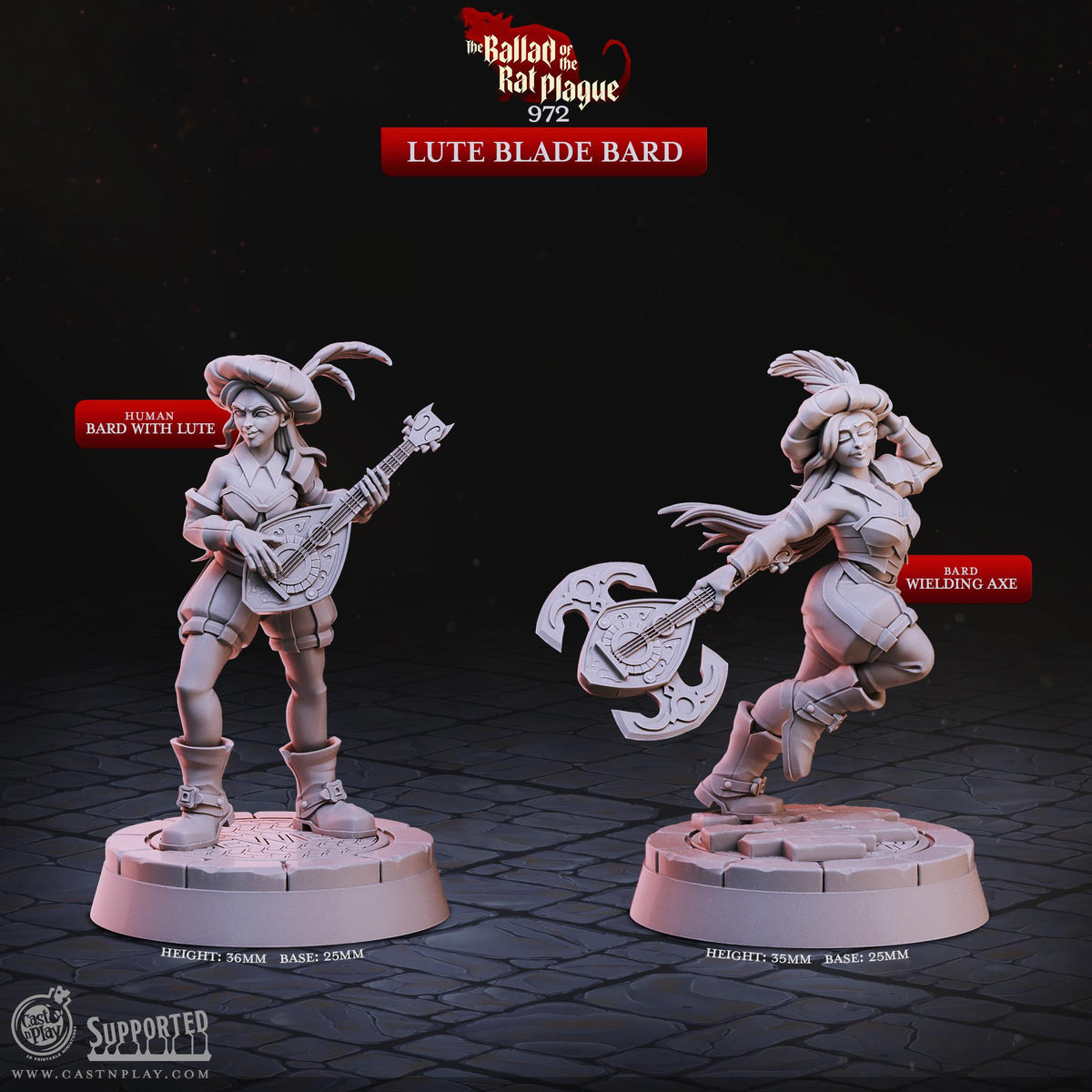 Female Bard Miniature - resin tabletop miniature alternate angle