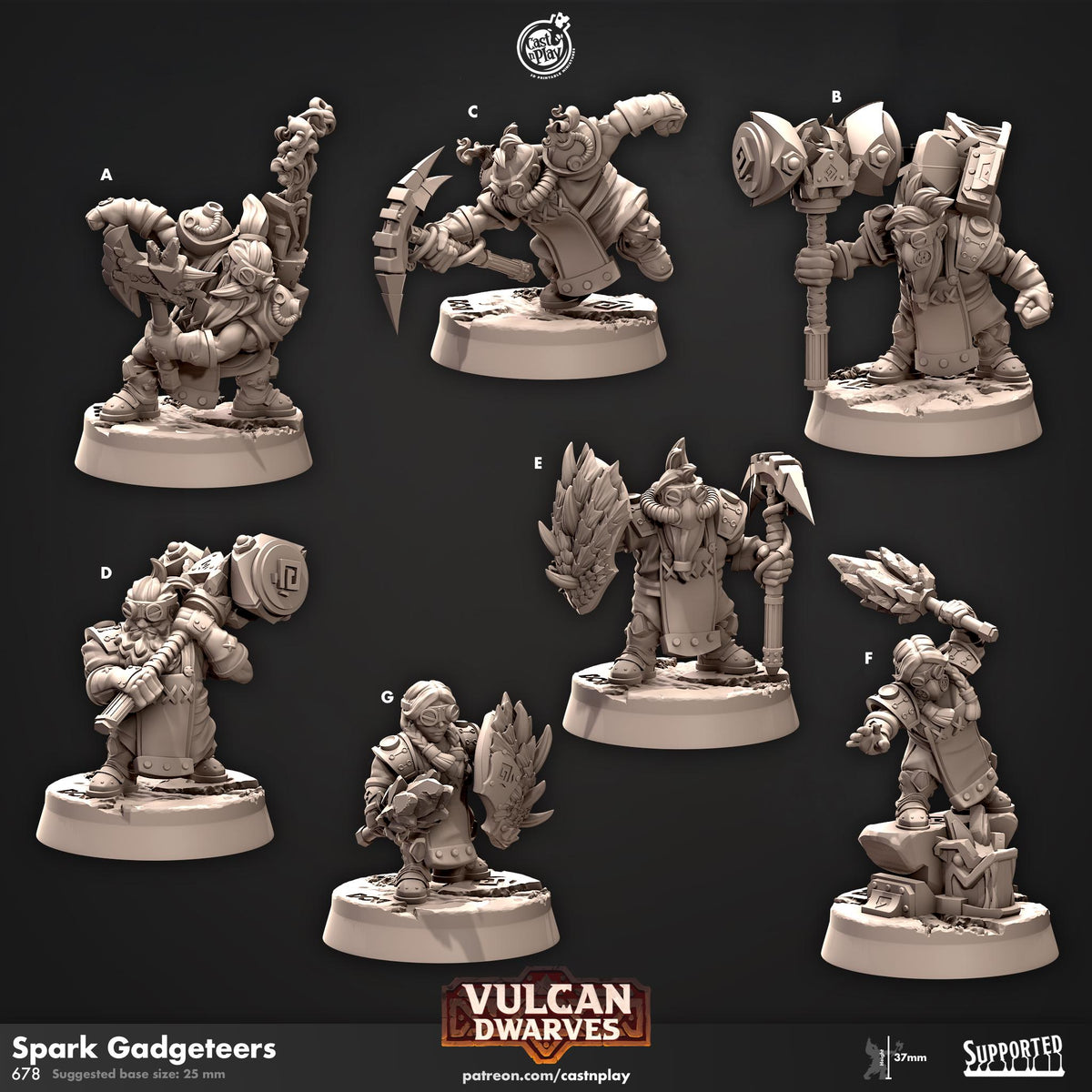 Dwarf Artificer & Fighter Miniature - resin tabletop miniature front view