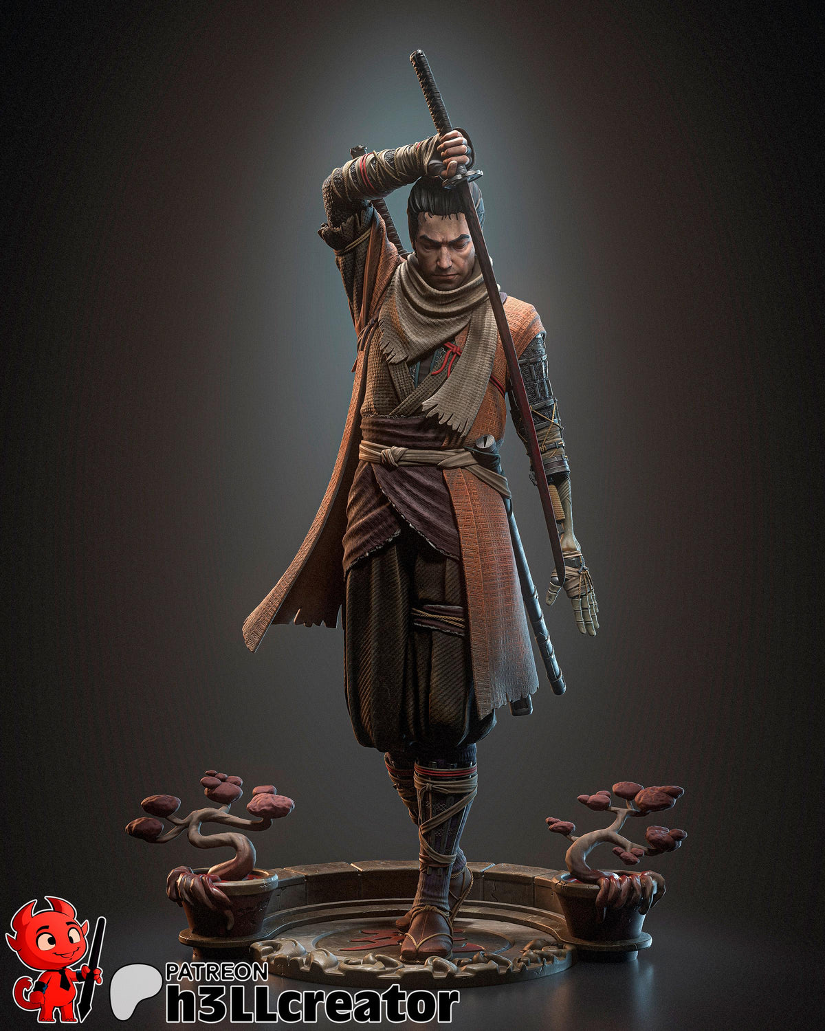 Wolf Sekiro Shadows Die Twice Figure - resin tabletop miniature front view