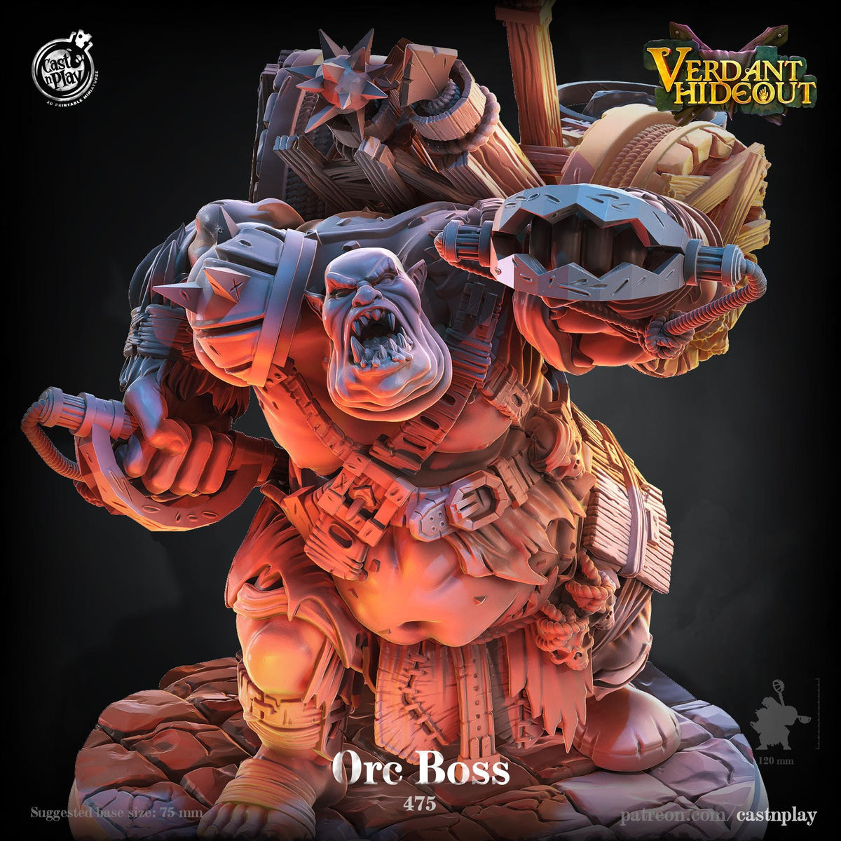 Orc Boss Miniature - resin tabletop miniature front view