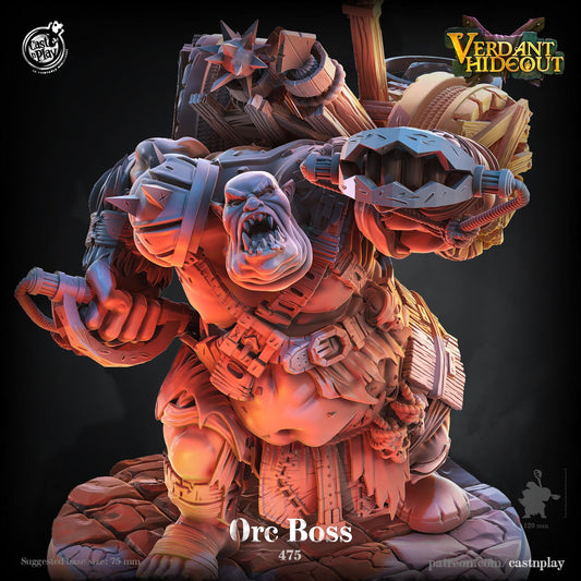 Orc Boss Miniature - resin tabletop miniature front view