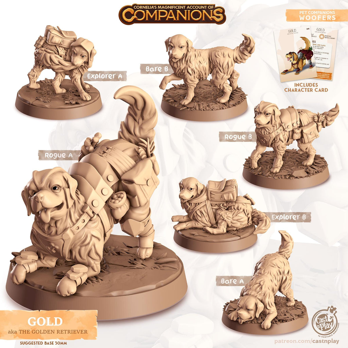 Golden Retriever Dog Animal Companion Miniature - resin tabletop miniature front view