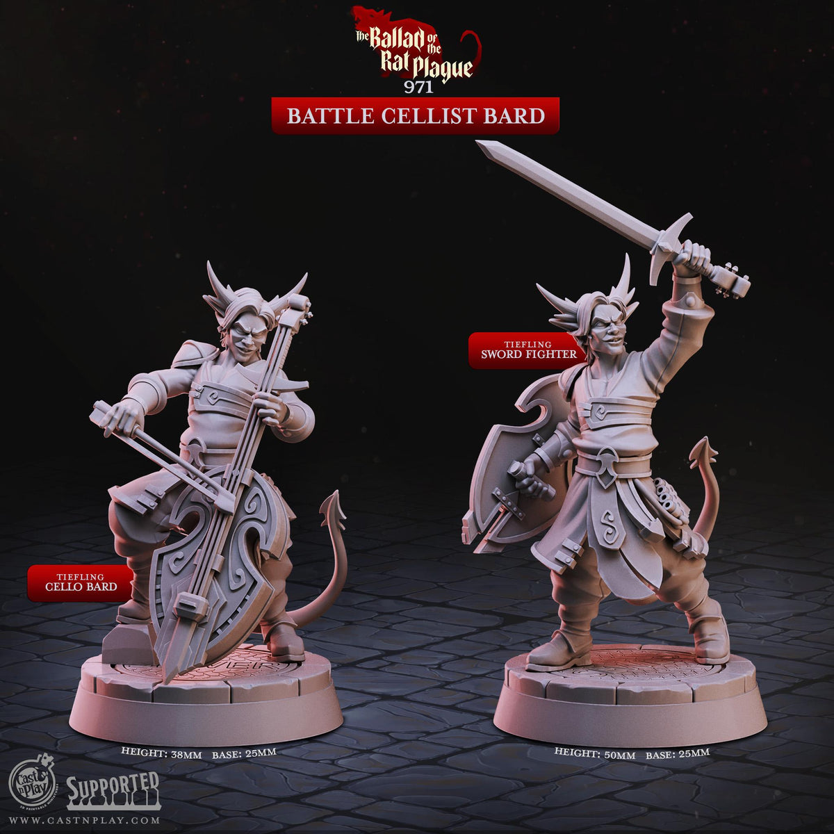 Tiefling Bard Miniature - resin tabletop miniature alternate angle