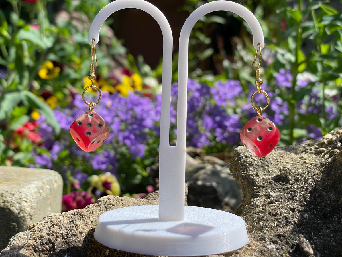 Red D6 Dice Earrings - paintable tabletop miniature product view