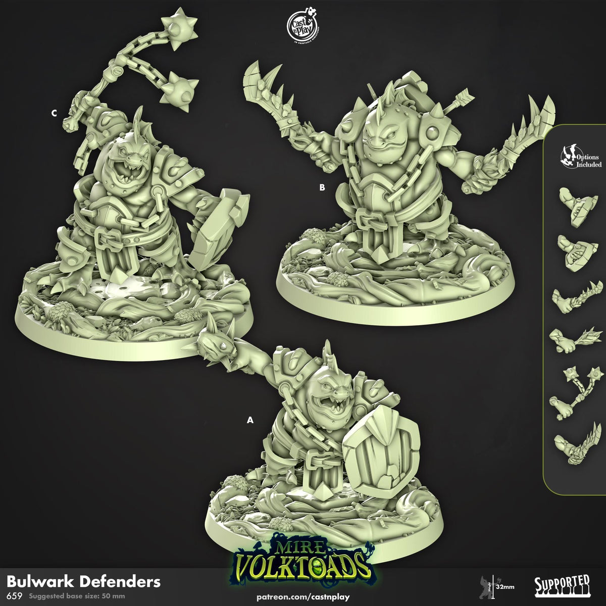 Grung Paladin Miniature - resin tabletop miniature front view