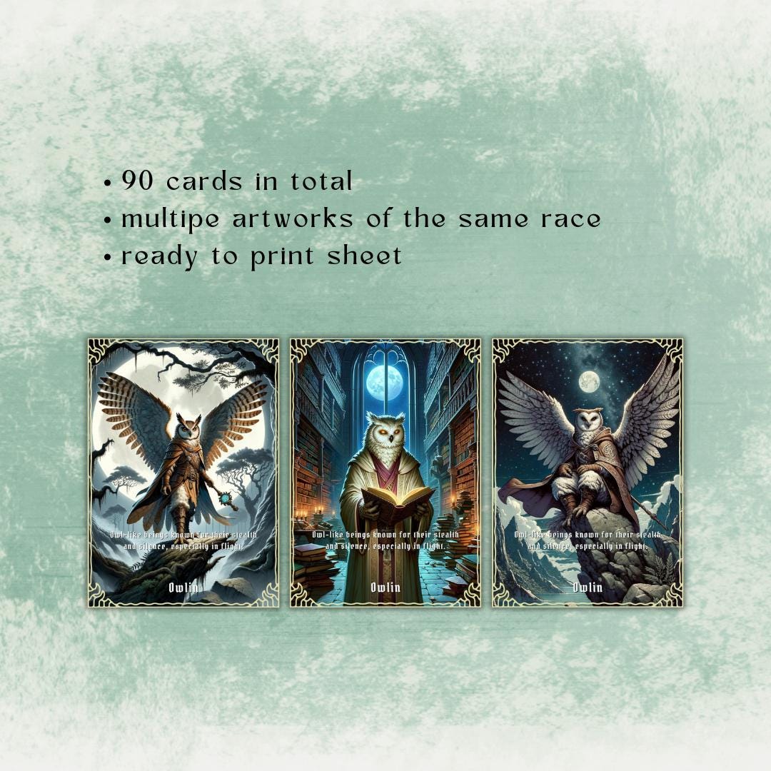 Playable Races Cards - printable tabletop RPG resource preview