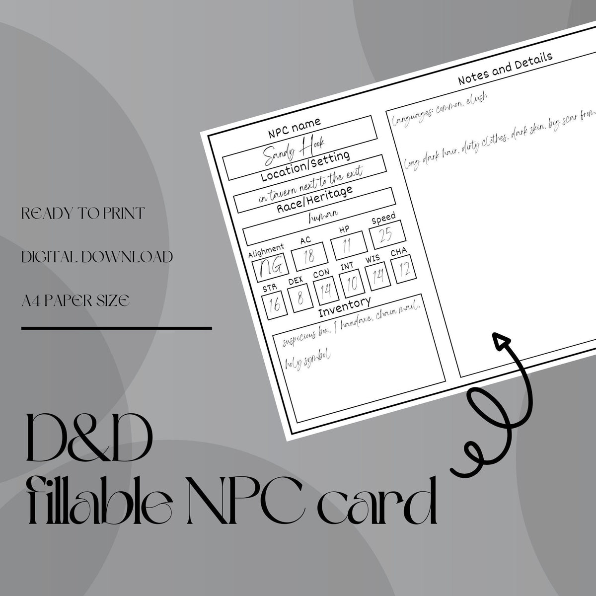 Fillable NPC Cards - digital download preview