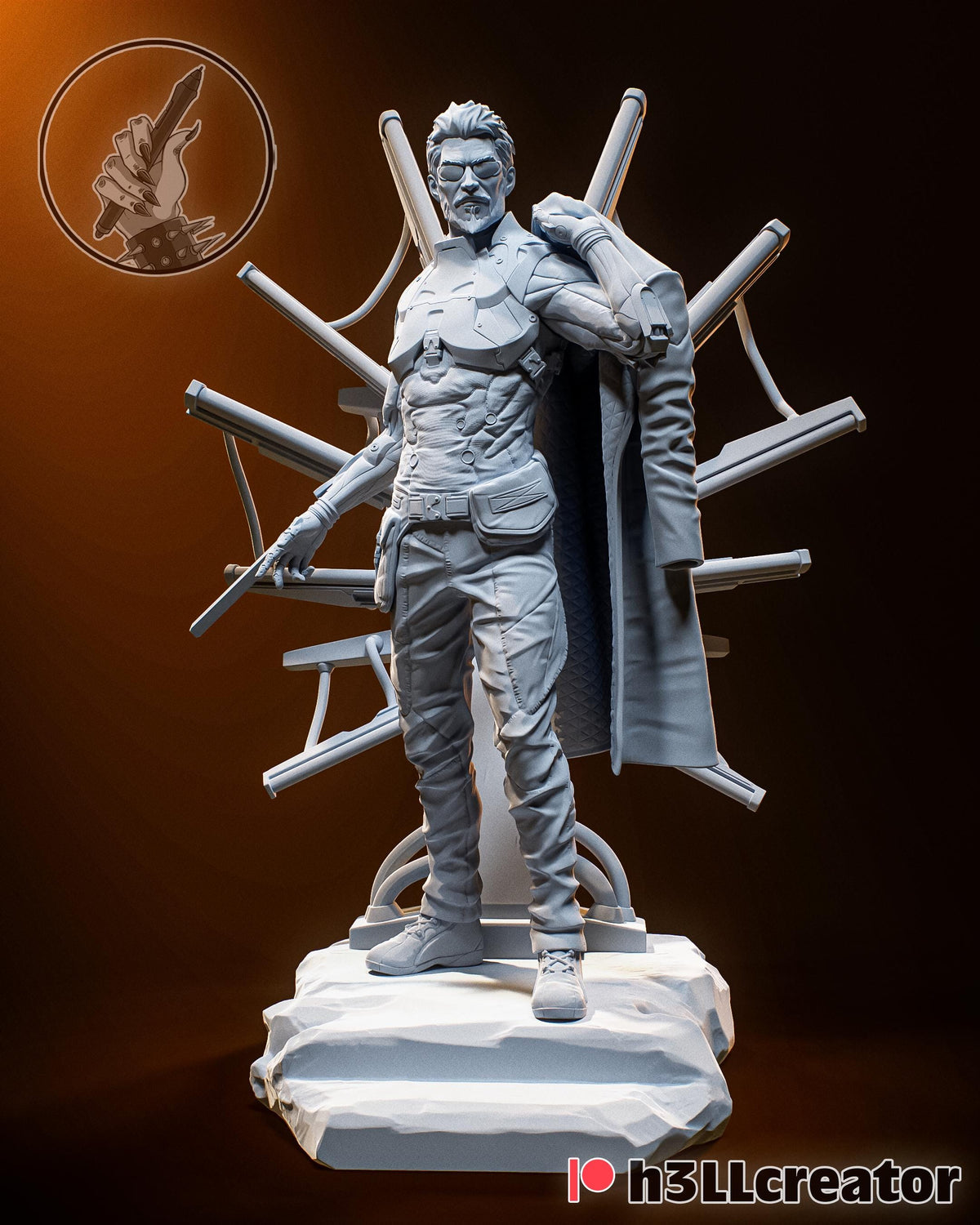 Adam Jensen Deus Ex Figure - resin tabletop miniature alternate angle