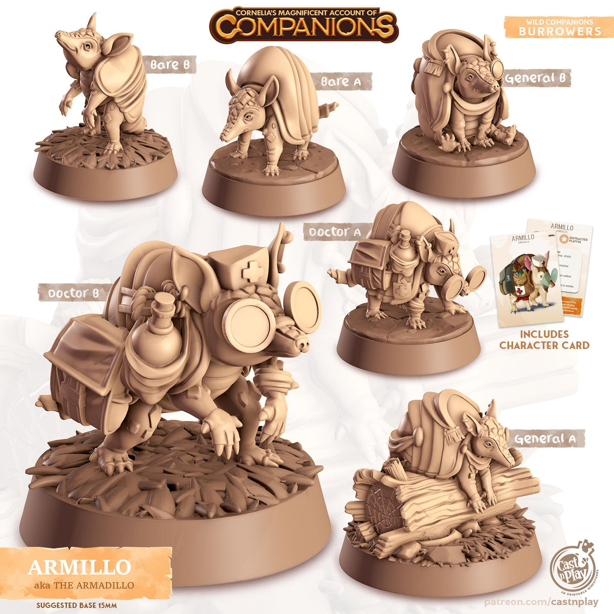 Armadillo Animal Companion Miniature - resin tabletop miniature front view
