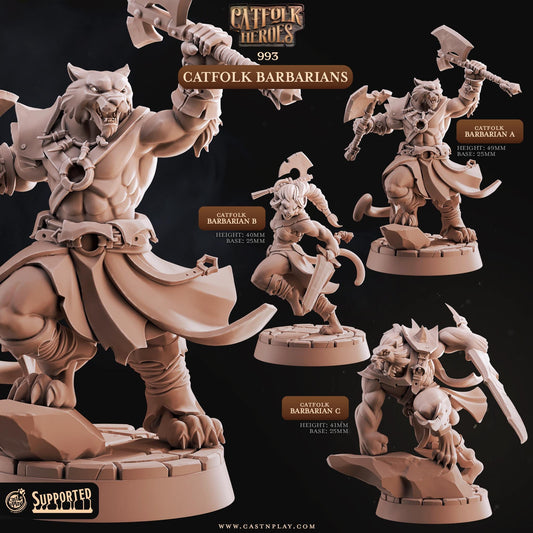 Tabaxi Barbarian Miniature - resin tabletop miniature front view