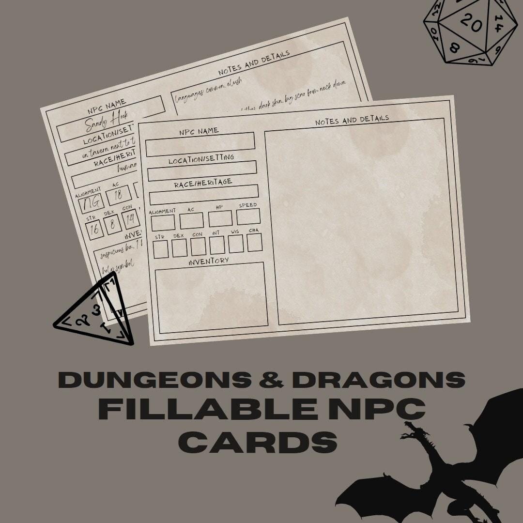 Fillable NPC Cards - digital download preview