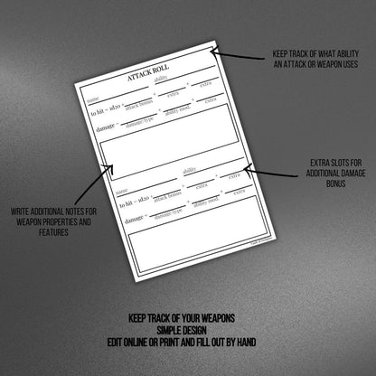 Attack Roll Sheet - printable tabletop RPG resource preview