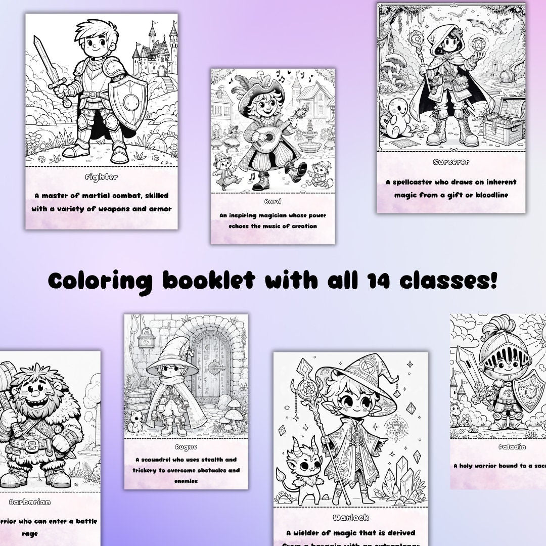 Classes Coloring Booklet - printable tabletop RPG resource preview