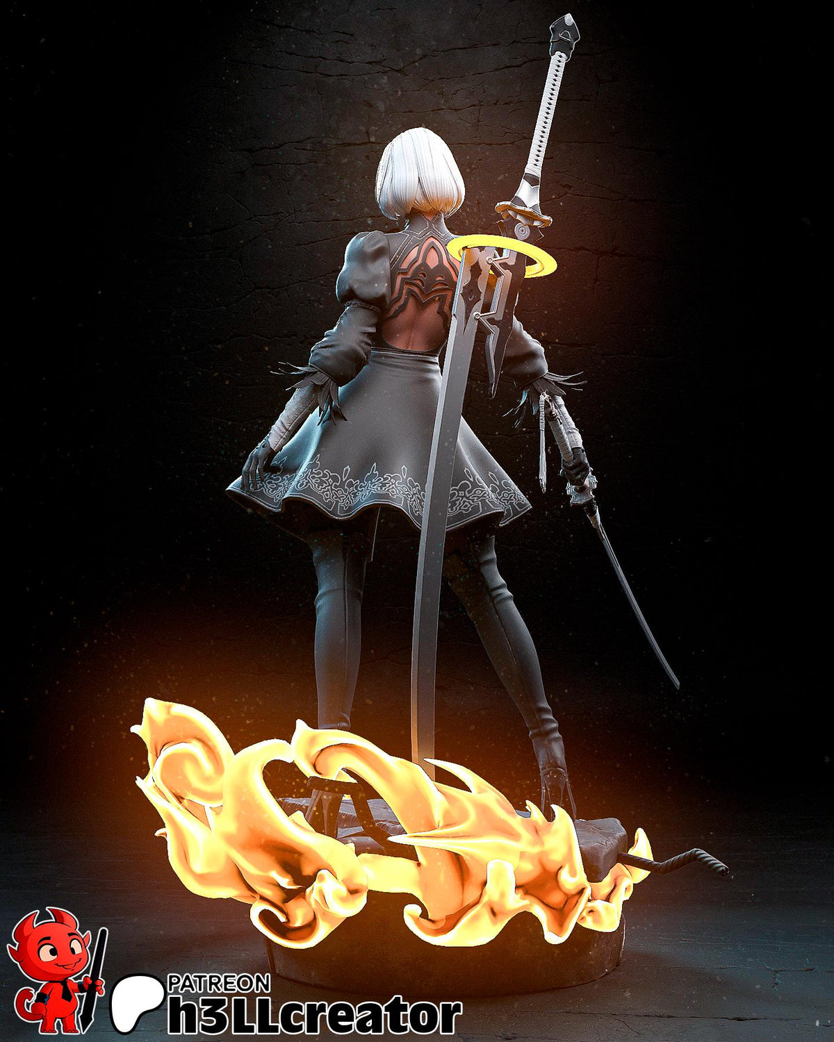2B YoRHa No. 2 Type B Figure - 3D printed miniature detail view
