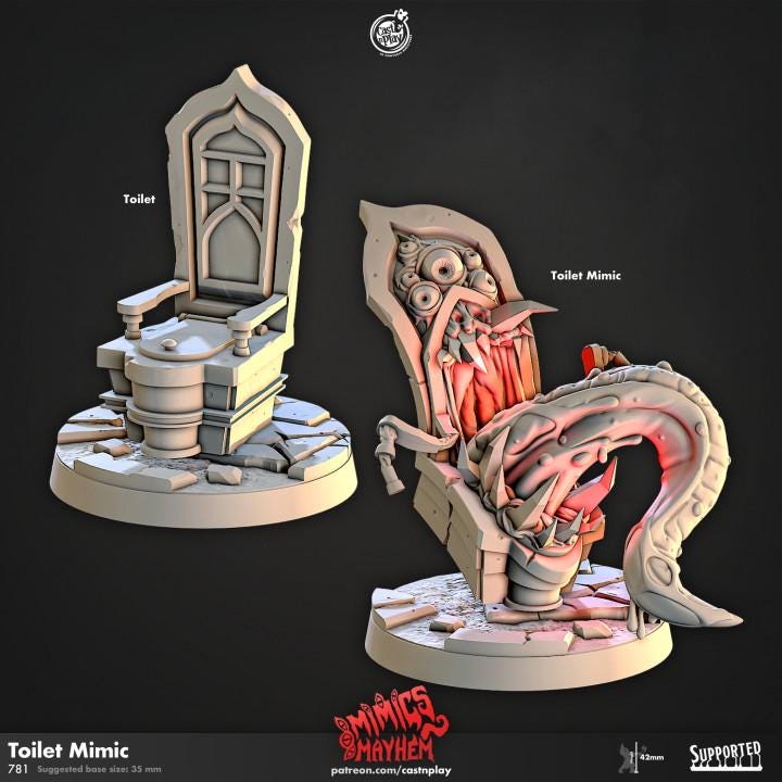 Toilet Mimic Miniature - resin tabletop miniature front view