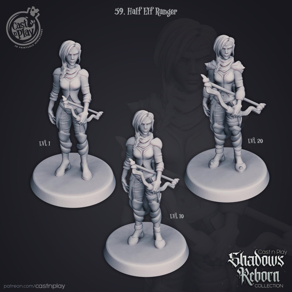 Half Elf Ranger Miniature - resin tabletop miniature front view