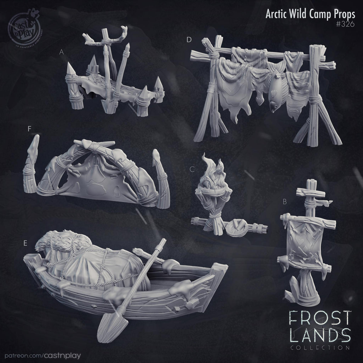 Arctic Wild Camp Scatter Terrain - resin tabletop miniature front view