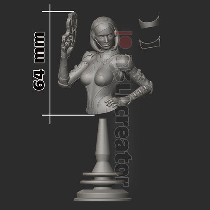EDI Bust - Mass Effect - 3D printed miniature detail view
