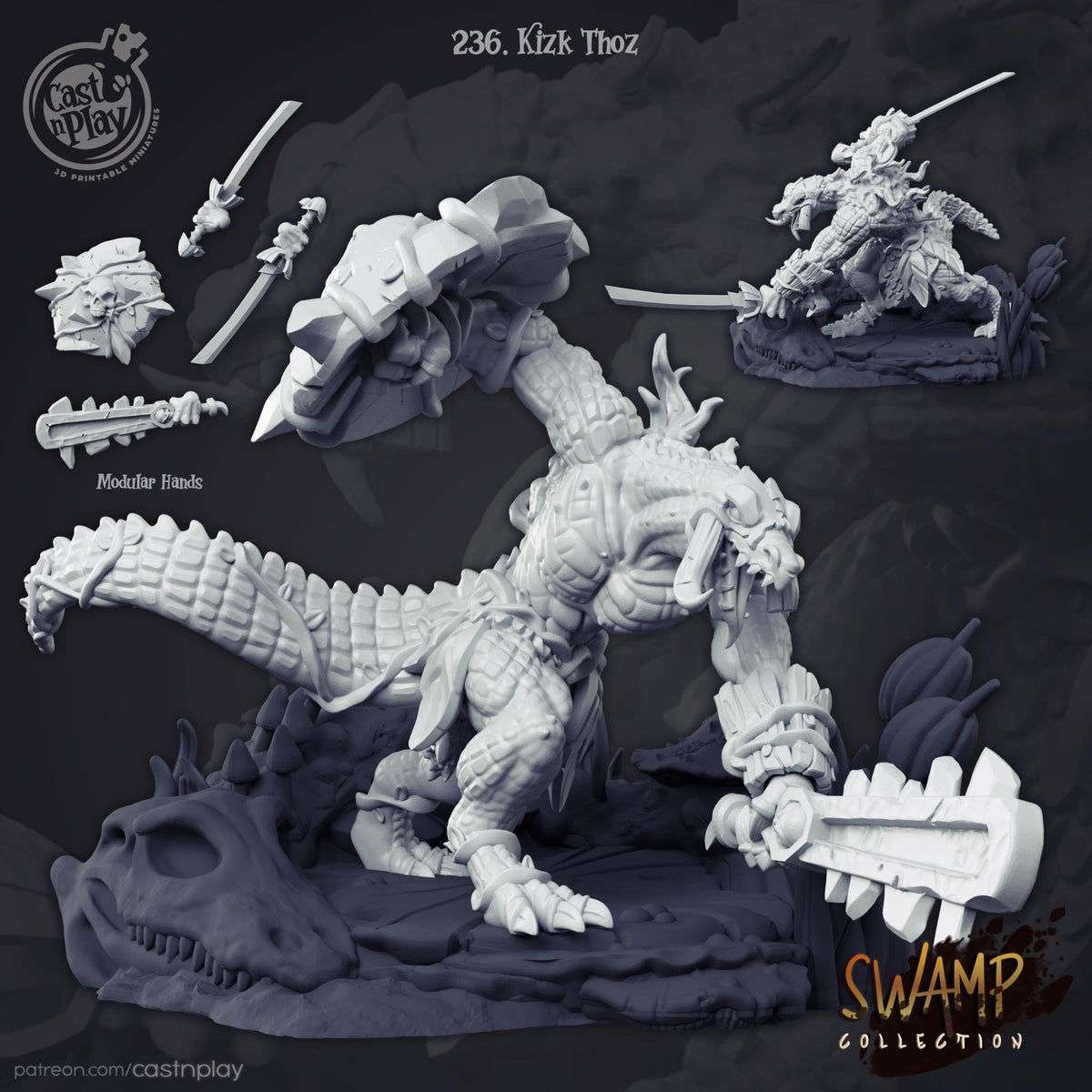 Crocodile Folk Miniature - resin tabletop miniature alternate angle