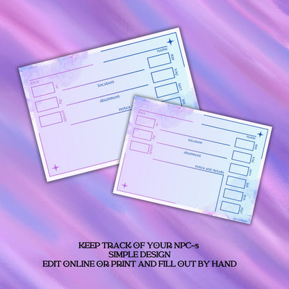 Fillable NPC Cards - printable tabletop RPG resource preview