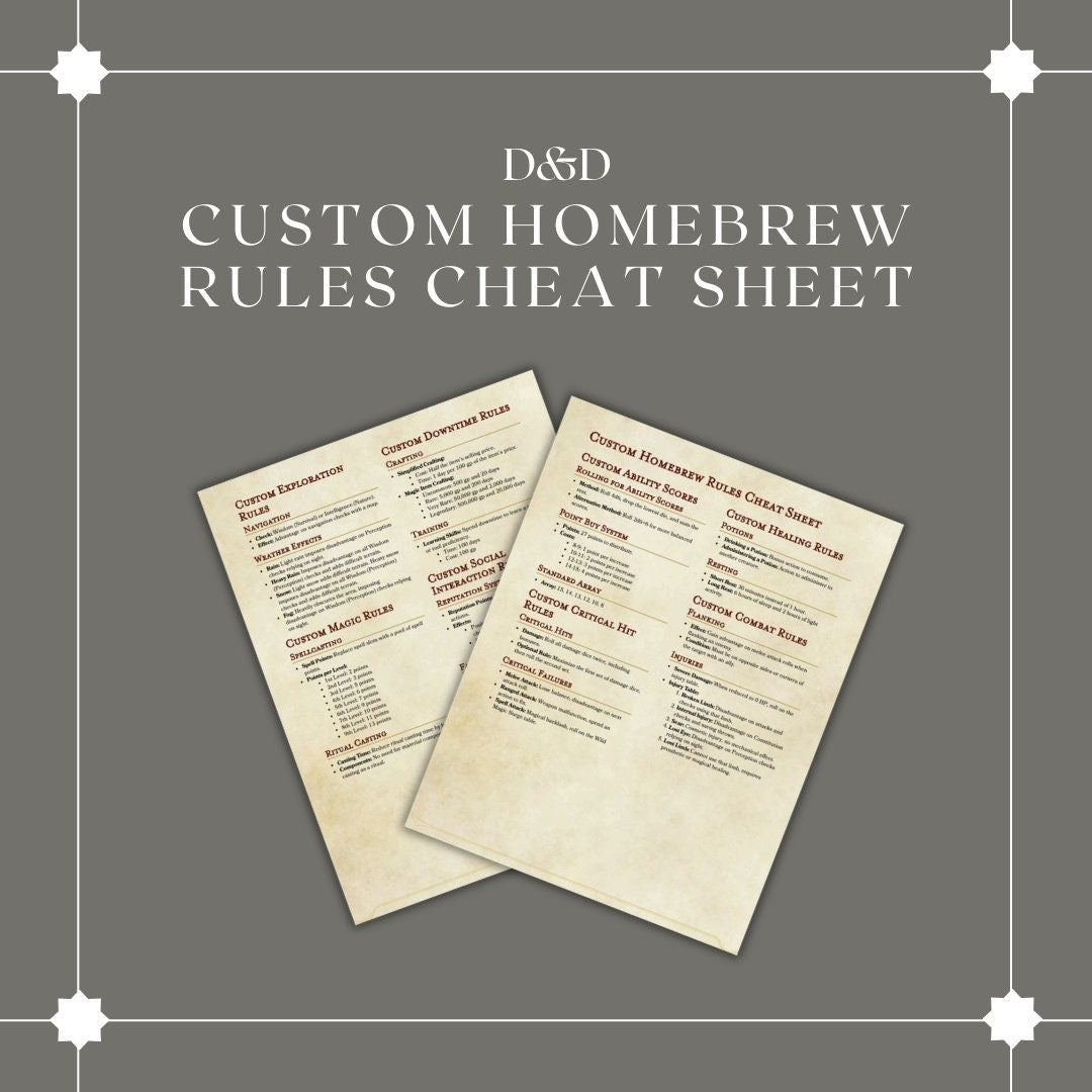 Custom Homebrew Rules Cheat Sheet - digital download preview
