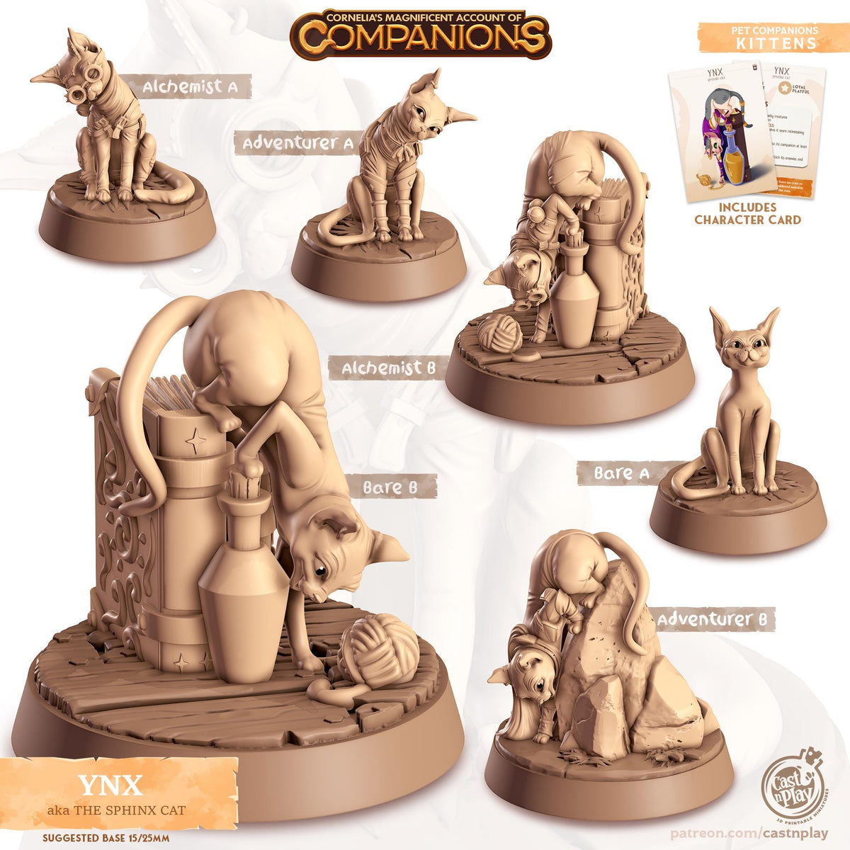 Sphynx Cat Animal Companion Miniature - resin tabletop miniature front view