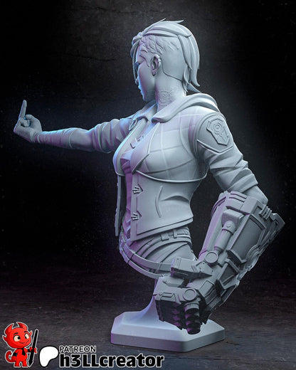 Vi Bust - Arcane - 3D printed miniature detail view