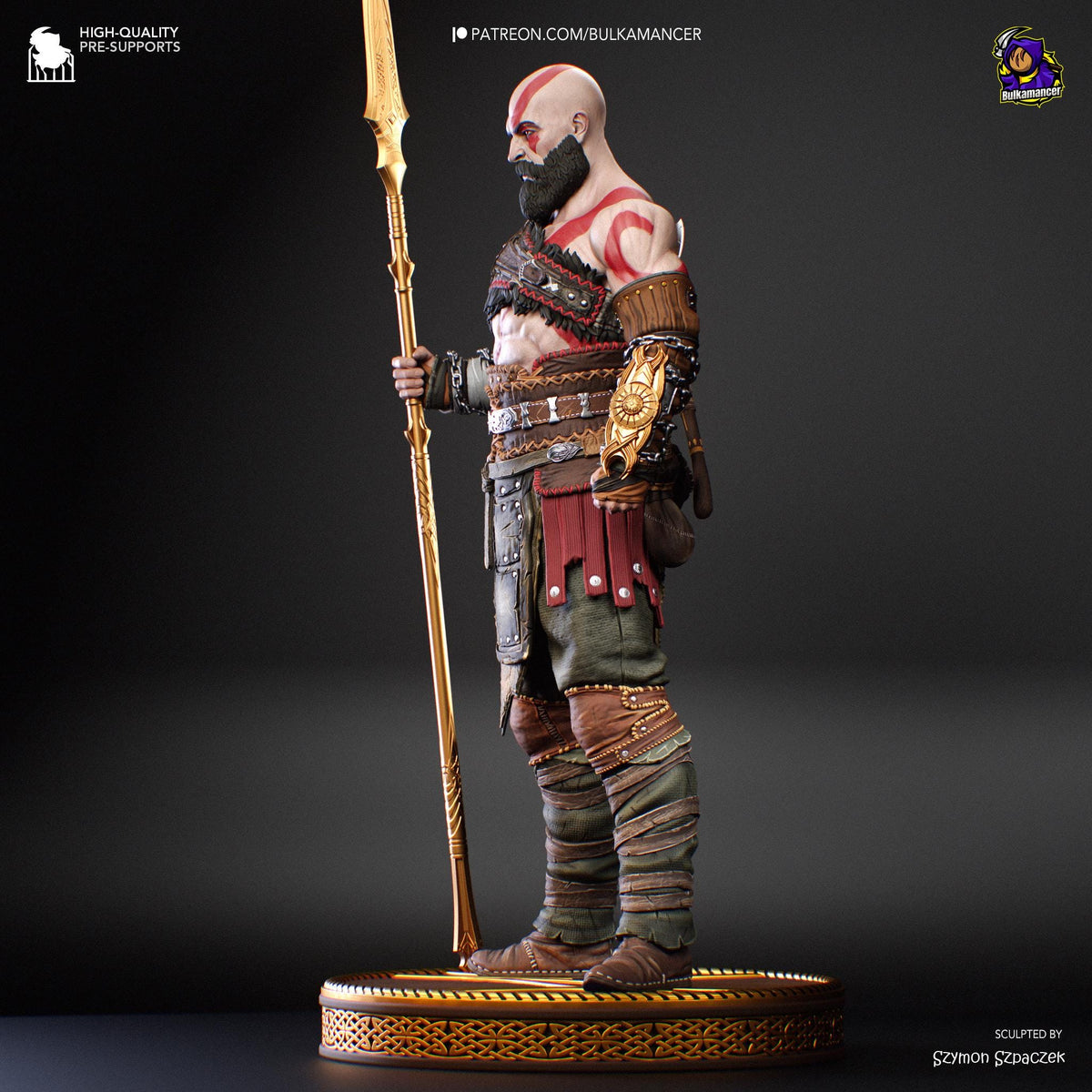 Kratos God of War Figure - 3D printed miniature detail view
