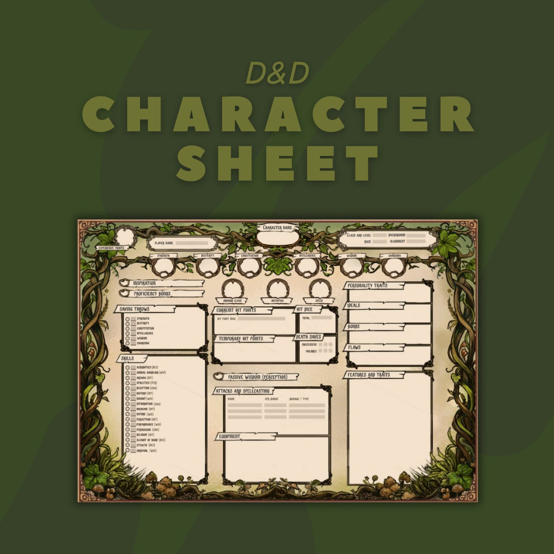Character Sheet - digital download preview