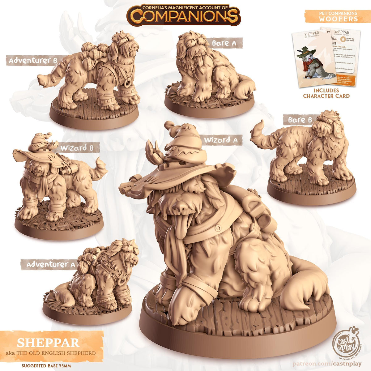 English Shepard Dog Animal Companion Miniature - resin tabletop miniature front view