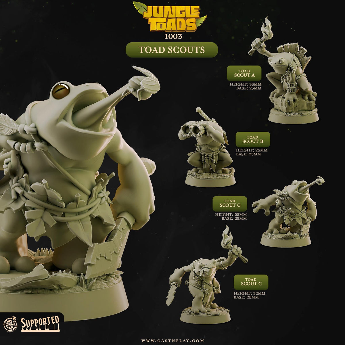 Grung Druid Miniature - resin tabletop miniature front view