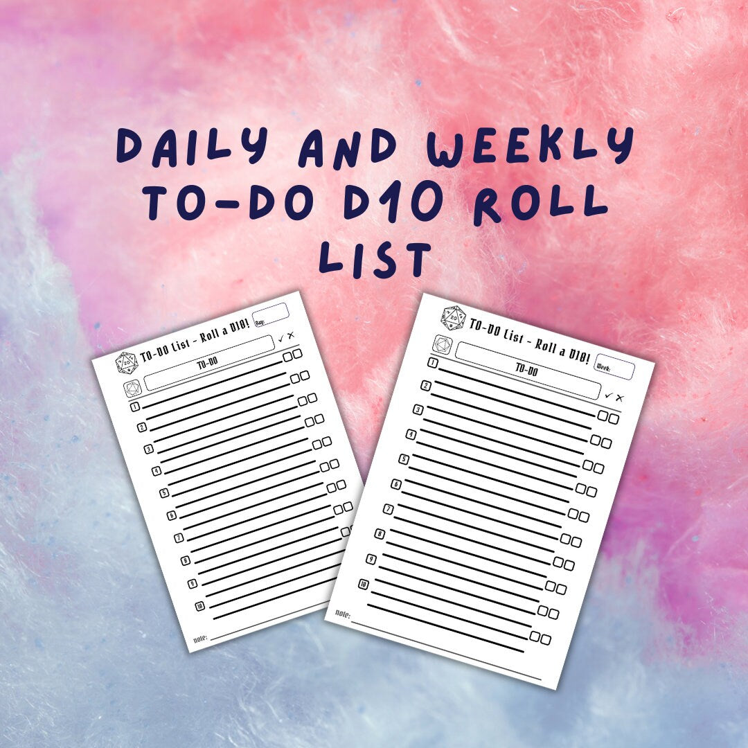 D20 daily and weekly roll list - digital download preview