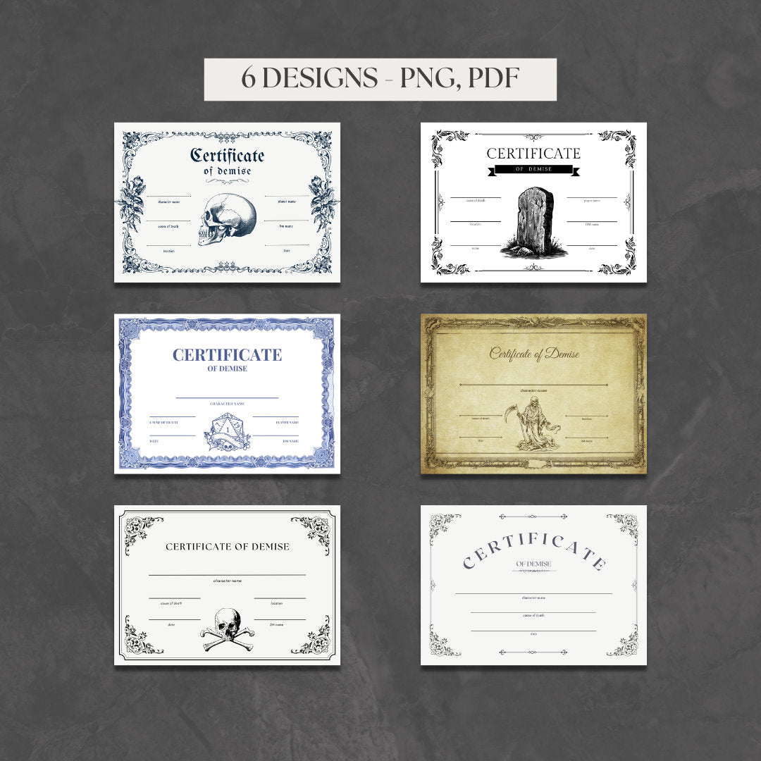 Death Certificate - printable tabletop RPG resource preview