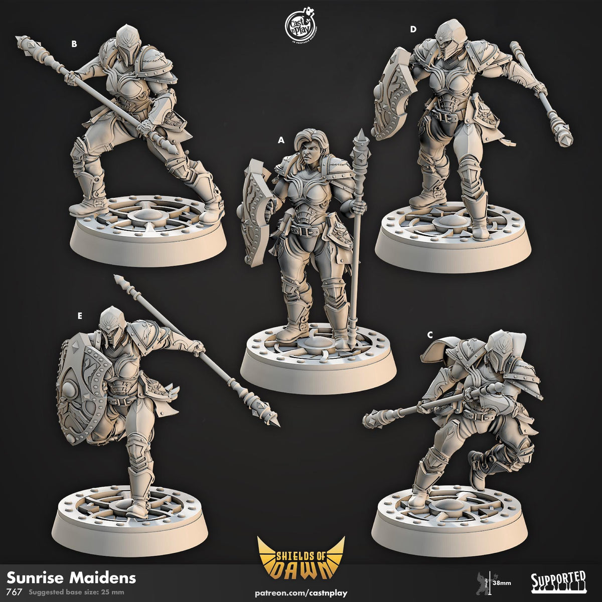 Female Human Fighter & Paladin Miniature - resin tabletop miniature front view
