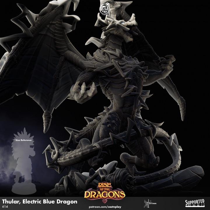 Blue Thunder Dragon Large Miniature - resin tabletop miniature alternate angle