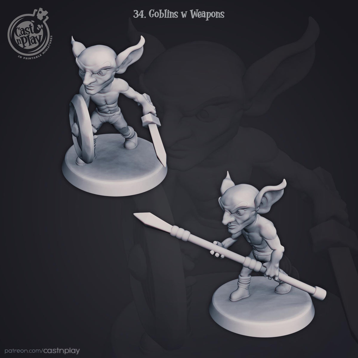 Goblin Fighter Miniature - resin tabletop miniature front view