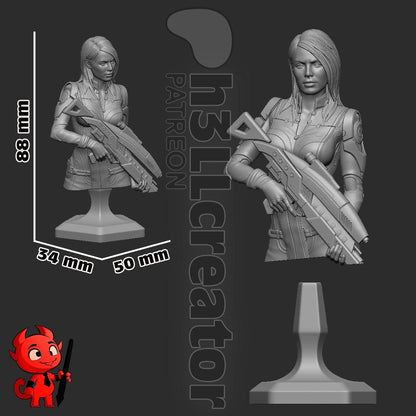 Ashley Williams Bust - Mass Effect - paintable tabletop miniature product view