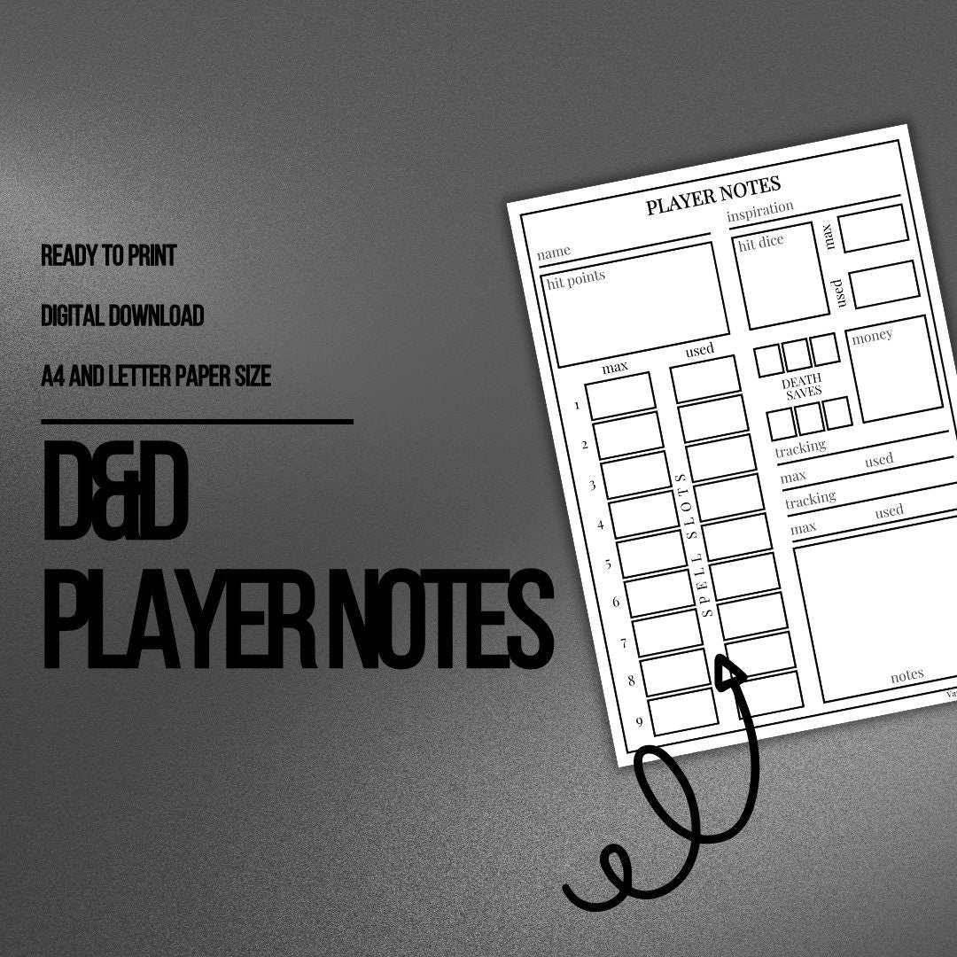 Player Notes Card - digital download preview