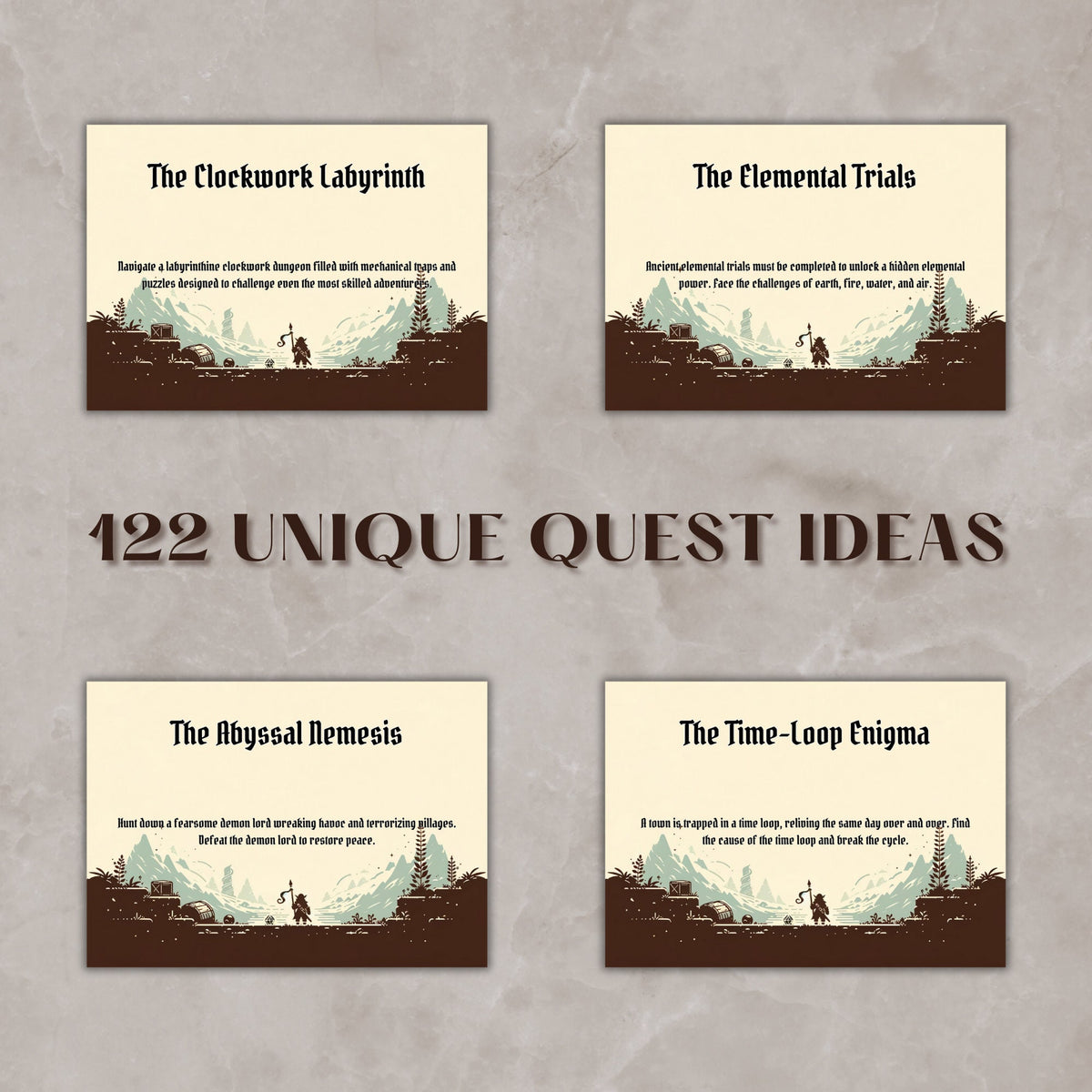 Quest Ideas Cards - printable tabletop RPG resource preview