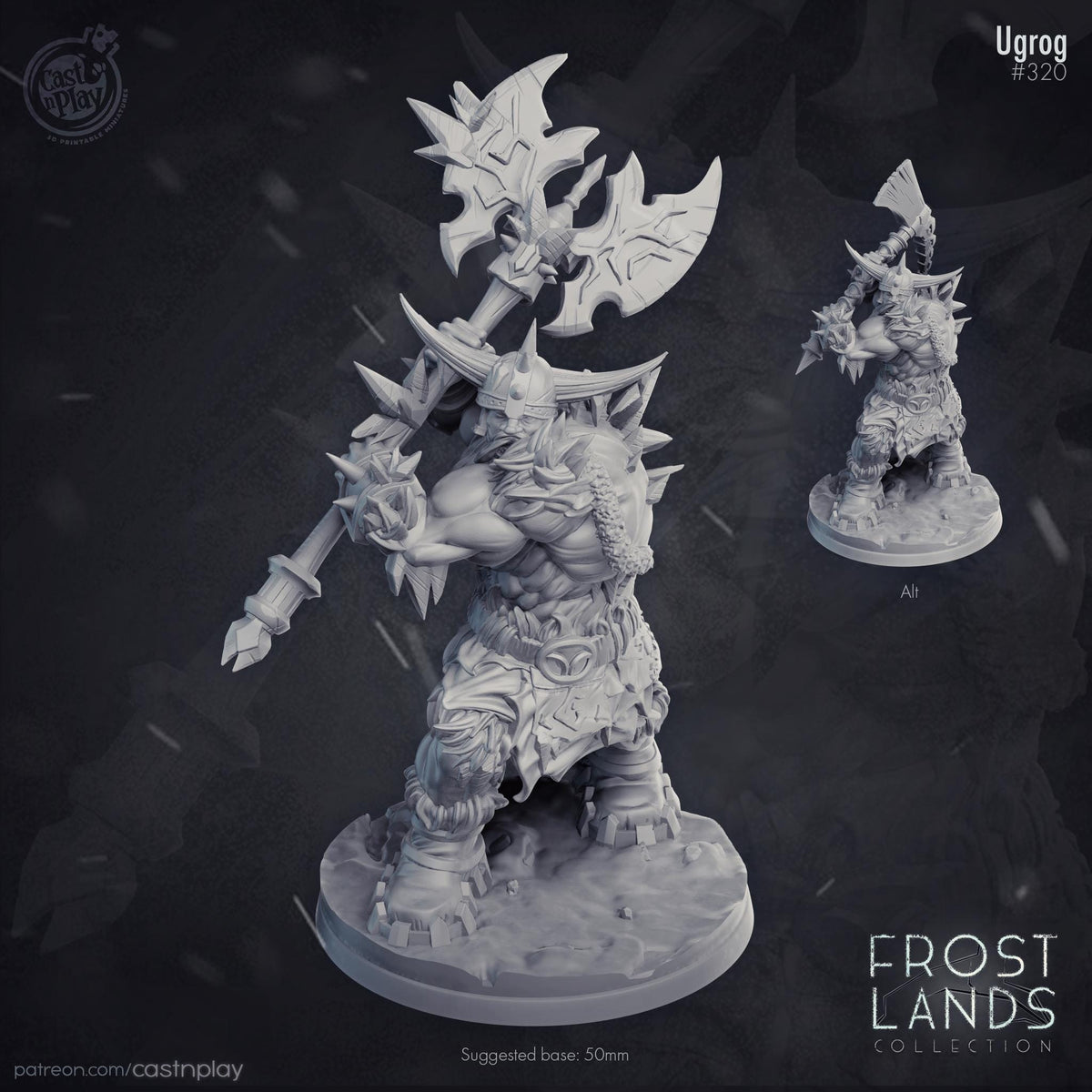 Human Barbarian Miniature - resin tabletop miniature front view