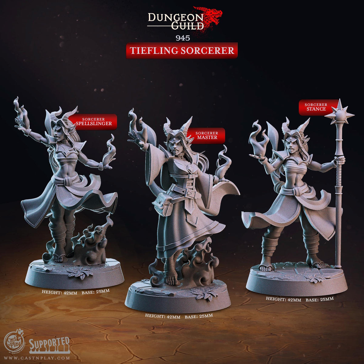 Tiefling Sorcerer Miniature - resin tabletop miniature front view