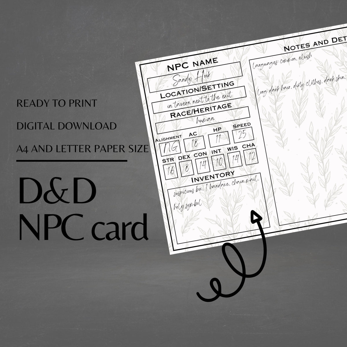 Fillable NPC Cards - digital download preview