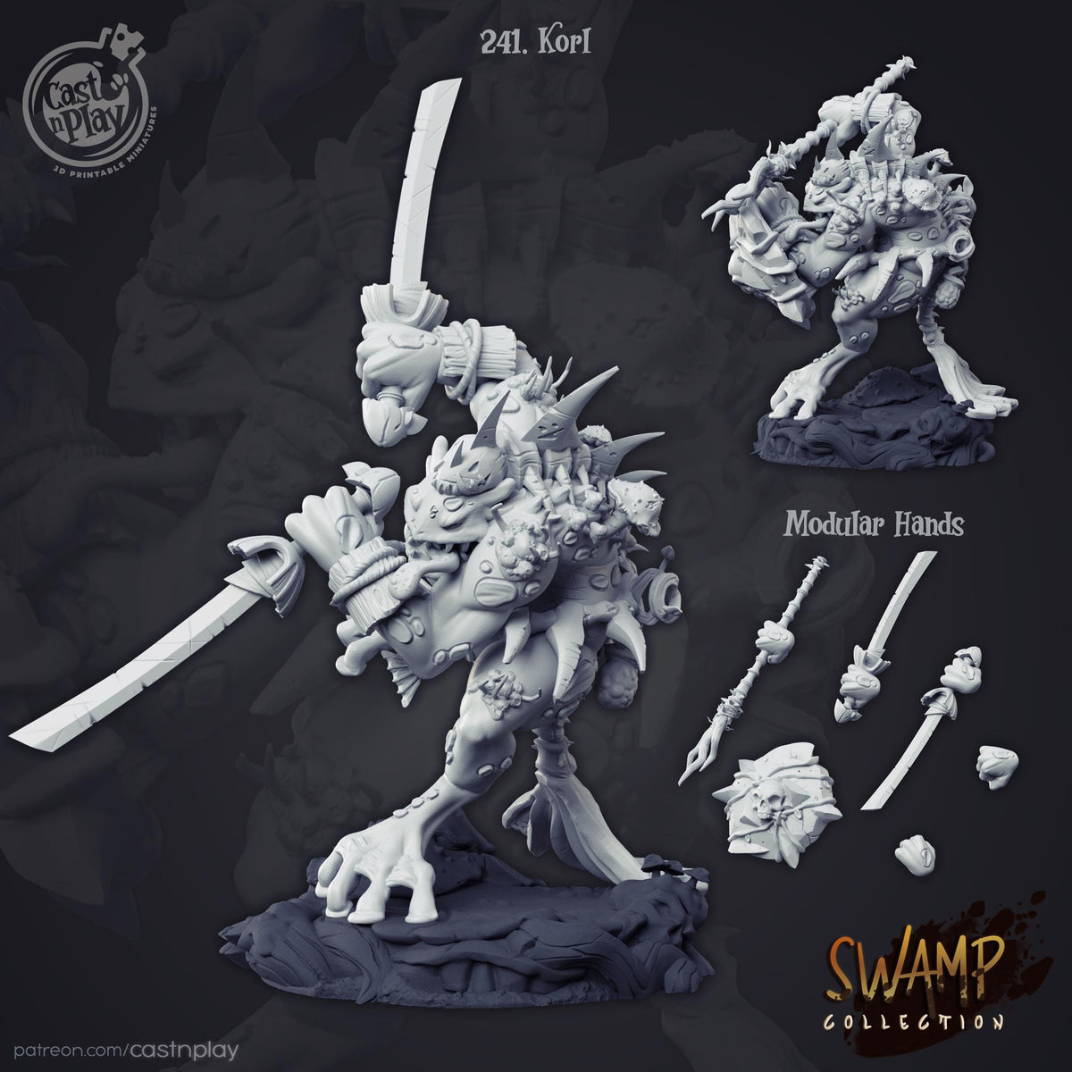 Grung Paladin Miniature - resin tabletop miniature alternate angle
