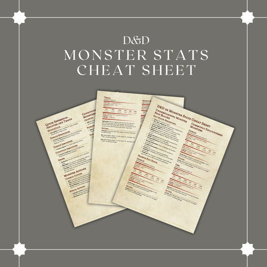 Monster Stats Cheat Sheet - digital download preview