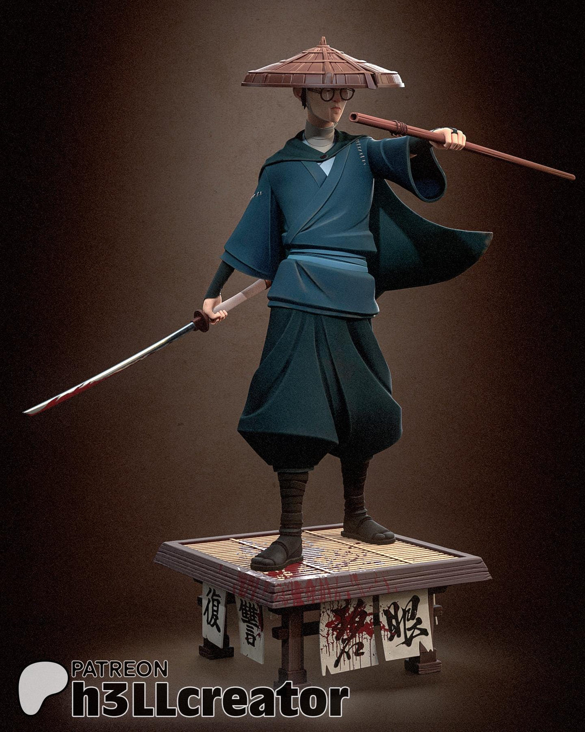 Mizu Blue Eye Samurai Figure - resin tabletop miniature alternate angle