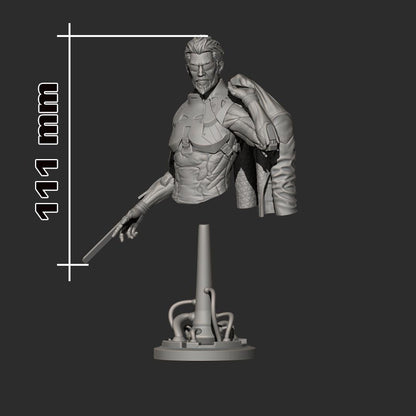 Adam Jensen Deus Ex Bust - 3D printed miniature detail view