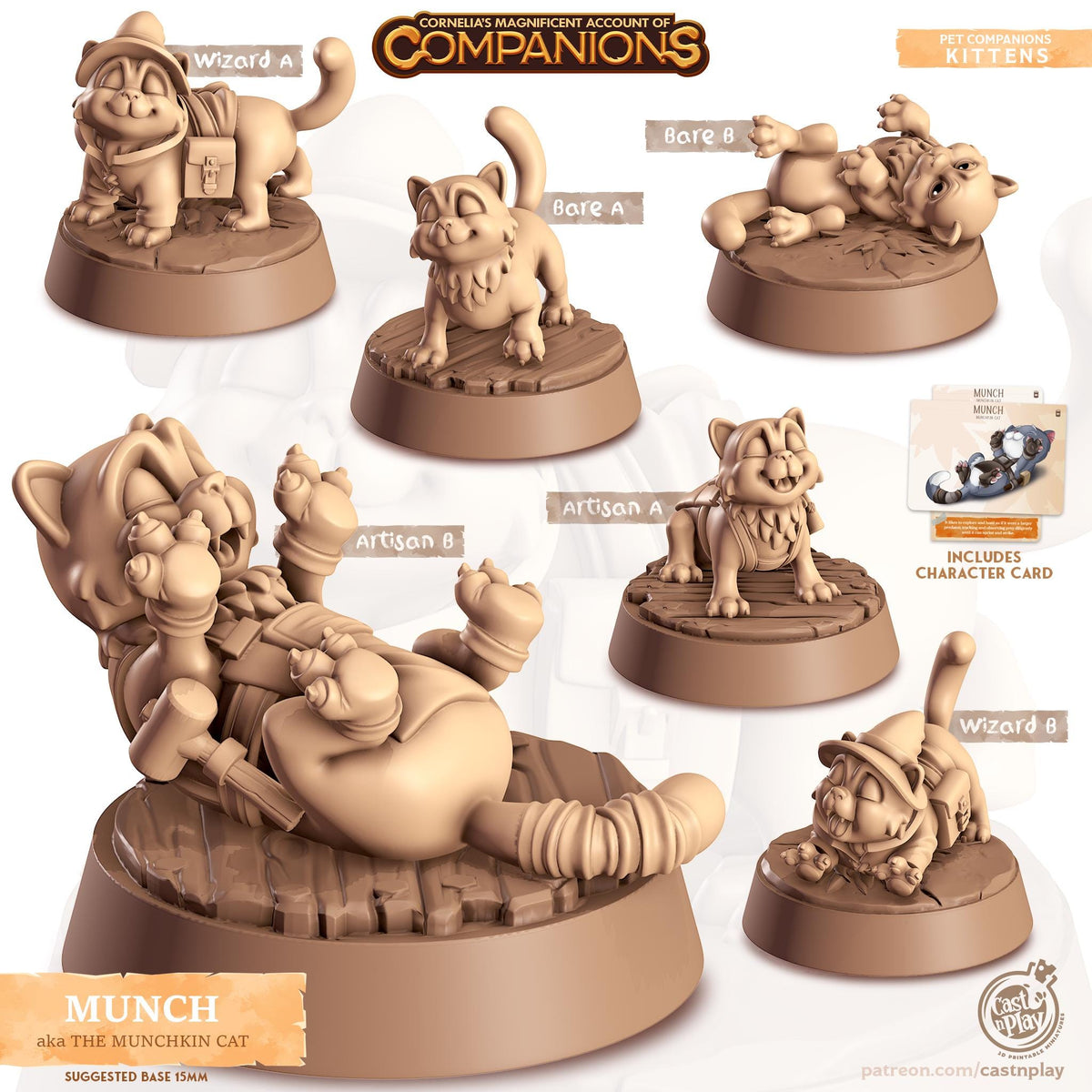 Munchkin Cat Animal Companion Miniature - resin tabletop miniature front view